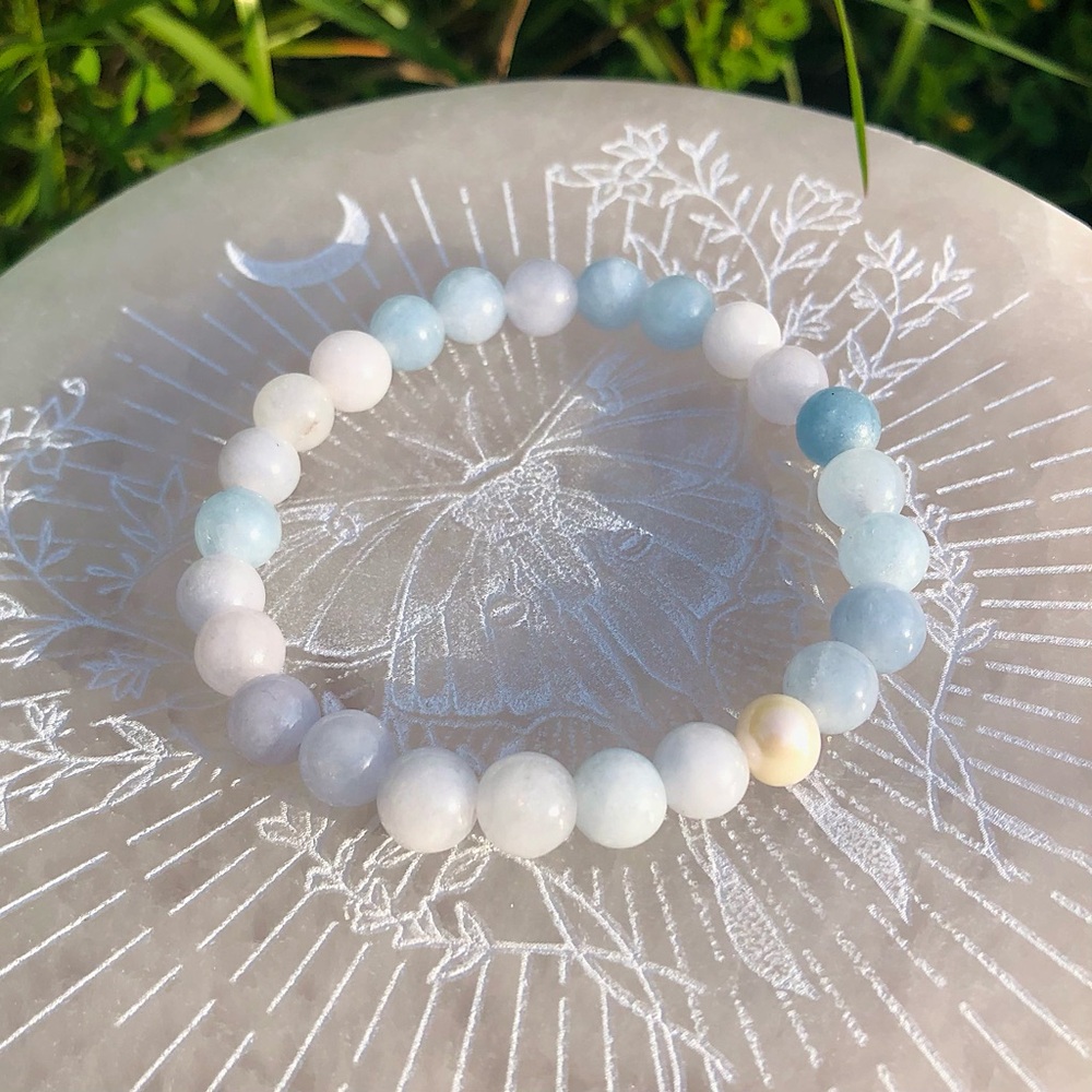Aquamarine Crystal & Freshwater Pearl Bracelet